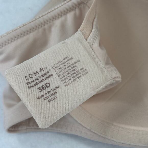 Soma Stunning Support Smooth Balconette Bra Size 36D Beige Wire Free Comfort - Picture 2 of 5